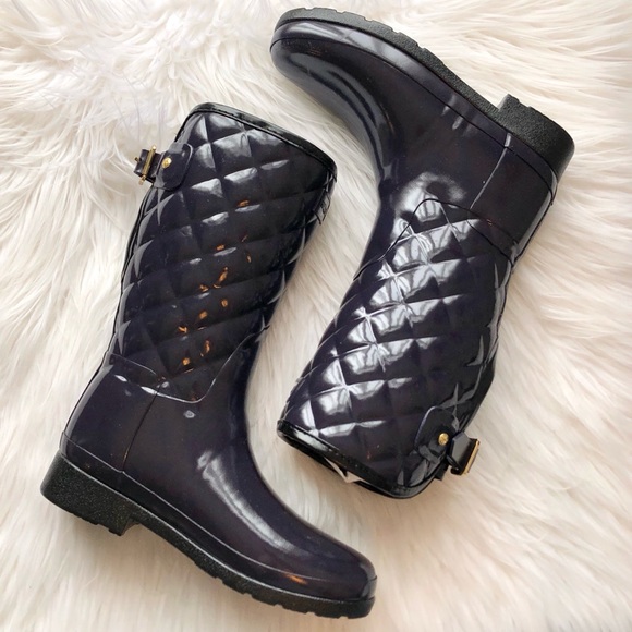 hunter refined high gloss quilted short rain boot